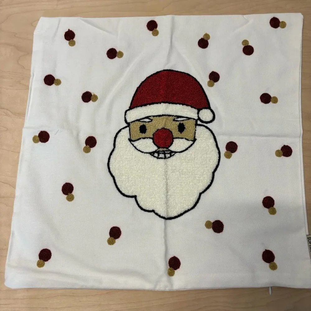 2 Pcs Christmas Pillow Covers Canvas Cotton Embroidered Santa Claus